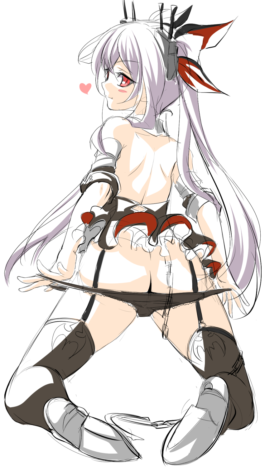 1girl ass azur_lane bare_shoulders black_dress black_panties chain dress garter_belt garter_straps hair_ribbon heart highres panties panty_pull red_eyes red_ribbon ribbon thighhighs toron_(mino106) underwear vampire_(azur_lane)