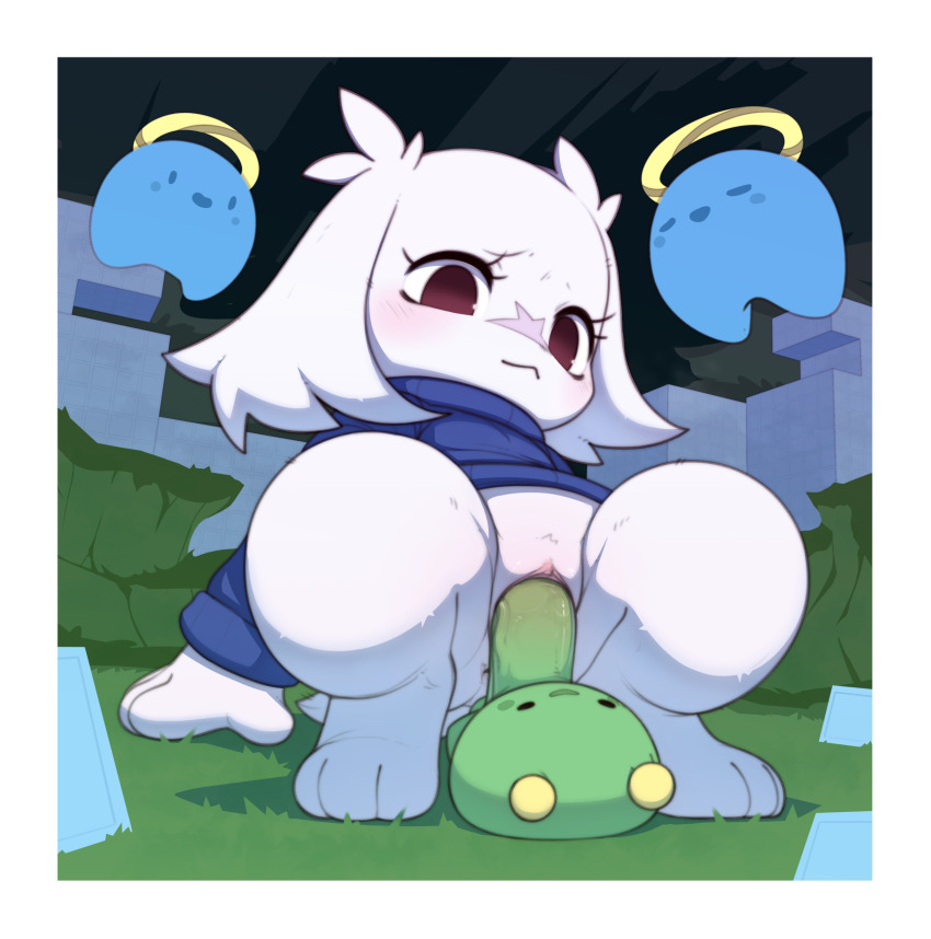 1boy 1girl absurdres animal_ears blue_sweater blush bottomless closed_mouth commentary cross_scar doukutsu_monogatari eyelashes furry furry_female hetero highres kekitopu loli lop_rabbit_ears mimiga penis pussy rabbit_ears sakamoto_sue scar sex sweater uncensored vaginal white_fur