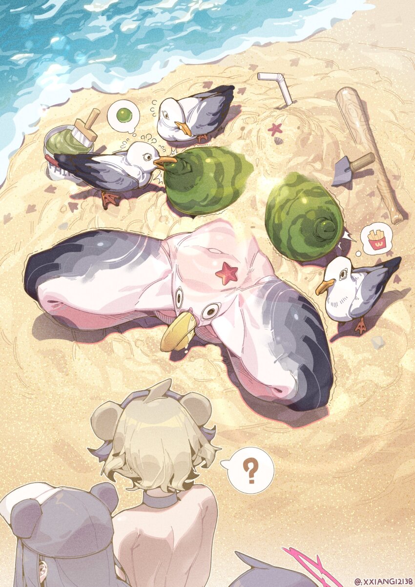 4girls ? absurdres anal anal_object_insertion animal_ears artist_name banana baseball_cap beach bird biting black_hair bodypaint borrowed_character breasts brown_hair cat_ears commentary completely_nude drinking_straw english_commentary exhibitionism food fruit halo hat highres large_breasts looking_at_another multiple_girls navel nipple_biting nipple_stimulation nipples nude object_insertion ocean original outdoors paint_can paintbrush partially_buried public_indecency pussy red_halo sand seagull solo spoken_question_mark spread_legs starfish thighs uncensored vaginal vaginal_object_insertion variant_set water watermelon what xiangxiangbushixiang_12138