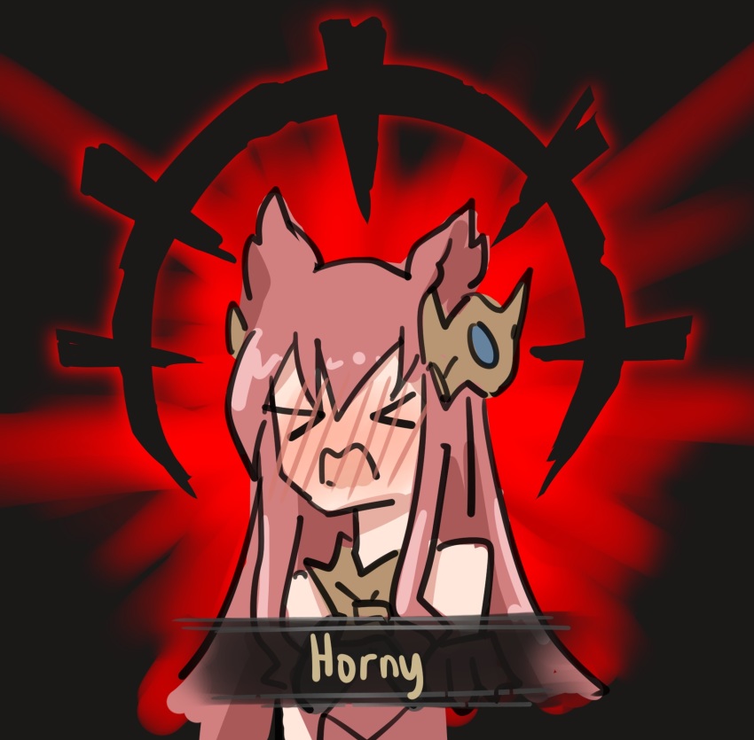 &gt;_&lt; 1girl affliction_(darkest_dungeon) animal_ears anthuria bare_shoulders blush darkest_dungeon dress english_text erune female_focus full-face_blush granblue_fantasy highres long_hair lyrinne open_mouth red_dress red_hair sidelocks sketch solo