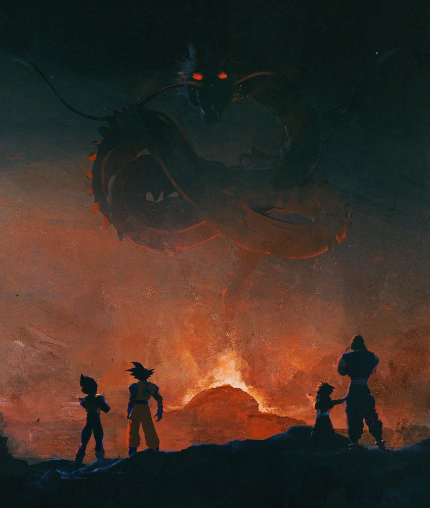 4boys daniel_oxford dragon dragon_ball dragonball_z highres multiple_boys piccolo shenron_(dragon_ball) shenron son_gohan son_goku spiked_hair tagme vegeta