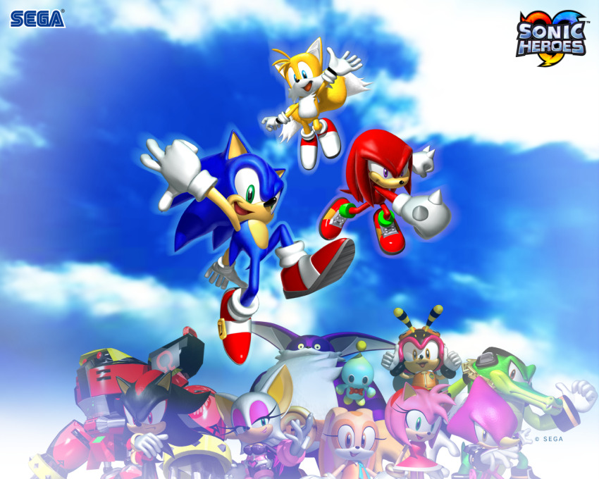 3girls 6+boys amy_rose arthropod_boy bat_girl bee_boy big_the_cat black_fur blue_fur blue_sky bmp-to-png_conversion cat_boy chameleon_boy charmy_bee cheese_(sonic) cloud company_logo company_name copyright_logo copyright_name copyright_notice cream_the_rabbit crocodile_boy day e-123_omega echidna_boy espio_the_chameleon everyone fox_boy furry furry_male gloves hedgehog_boy hedgehog_girl knuckles_the_echidna logo multiple_boys multiple_girls multiple_tails official_art official_wallpaper open_mouth rabbit_girl red_fur red_shoes robot rouge_the_bat sega shadow_the_hedgehog shoes sky sonic_(series) sonic_heroes sonic_the_hedgehog tail tails_(sonic) two_tails vector_the_crocodile white_gloves