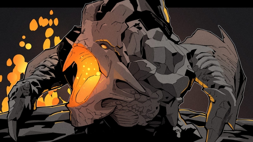 basario_(monster_hunter) beast claws colored_skin dinosaur game_character highres horns looking_at_viewer monster monster_hunter_(series) open_mouth purple_skin reptile scales solo tail tongue wing_membranes wings