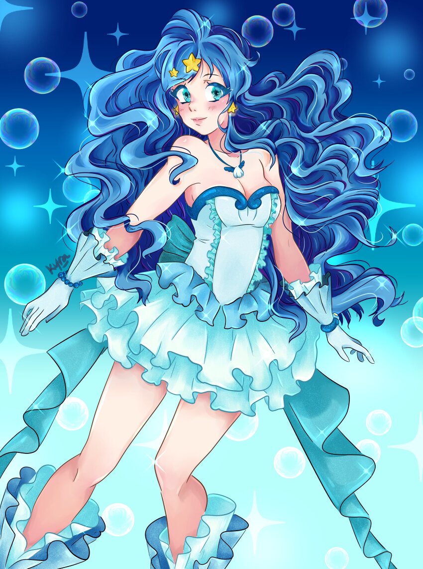 absurdres blue_dress blue_eyes blue_hair dress highres houshou_hanon houshou_hanon_(idol) houshou_hanon_(mermaid) kyranyan mermaid_melody_pichi_pichi_pitch