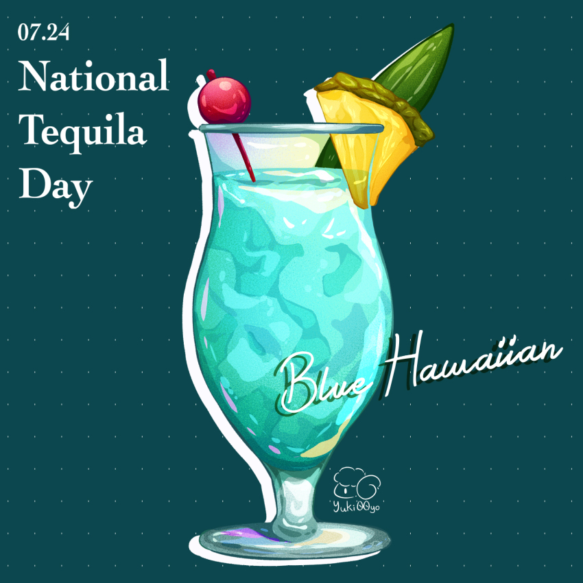 alcohol artist_logo artist_name blue_hawaii cup drink drinking_glass food food_focus fruit highres hurricane_glass logo no_humans original pineapple pineapple_slice still_life tropical_drink yuki00yo