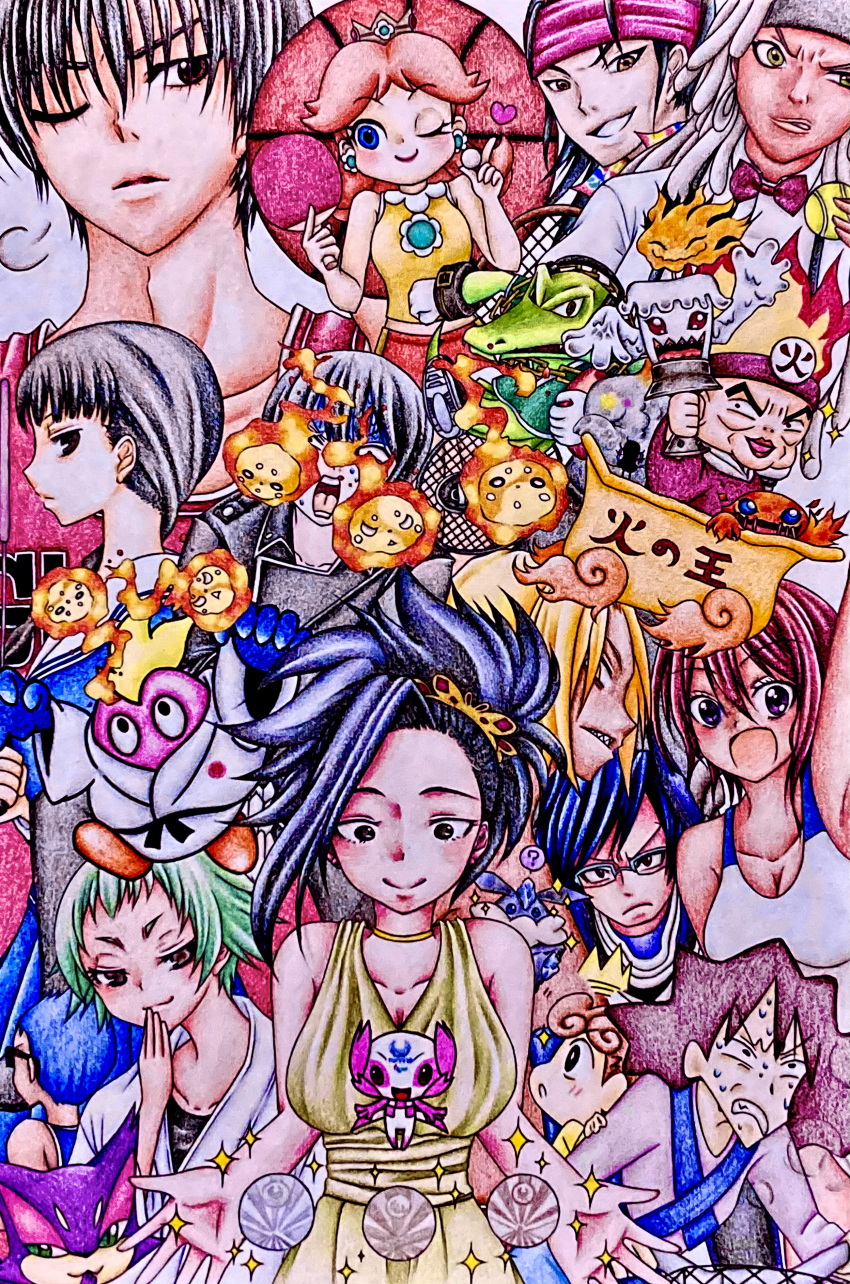 6+girls absurdres breasts candmon cleavage copyright_request digimon digimon_(creature) grin highres long_hair looking_at_viewer mario_(series) medium_breasts multiple_girls nintendo pokemon pokemon_(creature) princess_daisy short_hair smile