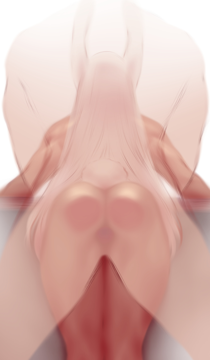 1boy 1girl animal_ears ass boku_no_hero_academia completely_nude dark-skinned_female dark_skin facing_away from_behind hetero highres long_hair mirko nude rabbit_ears rabbit_girl rabbit_tail see-through_body sex sex_from_behind shpo tail thighs toned toned_female very_long_hair white_hair