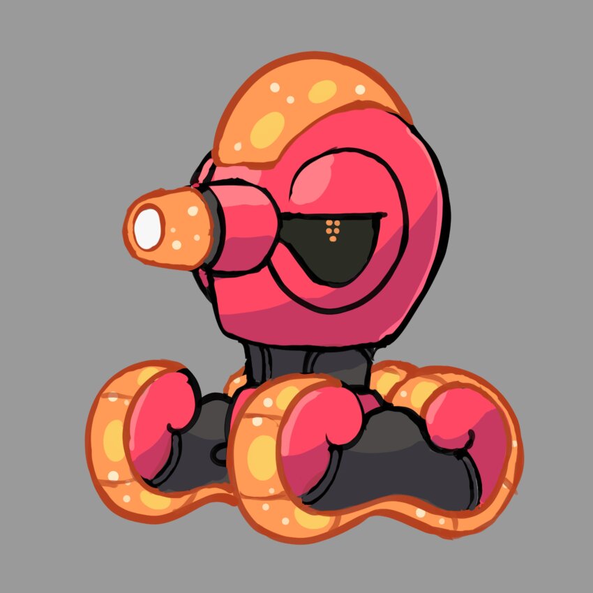 absurdres adoptable black_sclera colored_sclera creatures_(company) fakemon full_body game_freak gen_2_pokemon grey_background highres nintendo no_humans non-humanoid_robot octillery octopus orange_eyes original pokemon pokemon_(creature) pokemon_focus rgreywind robot robot_animal simple_background solo tentacles