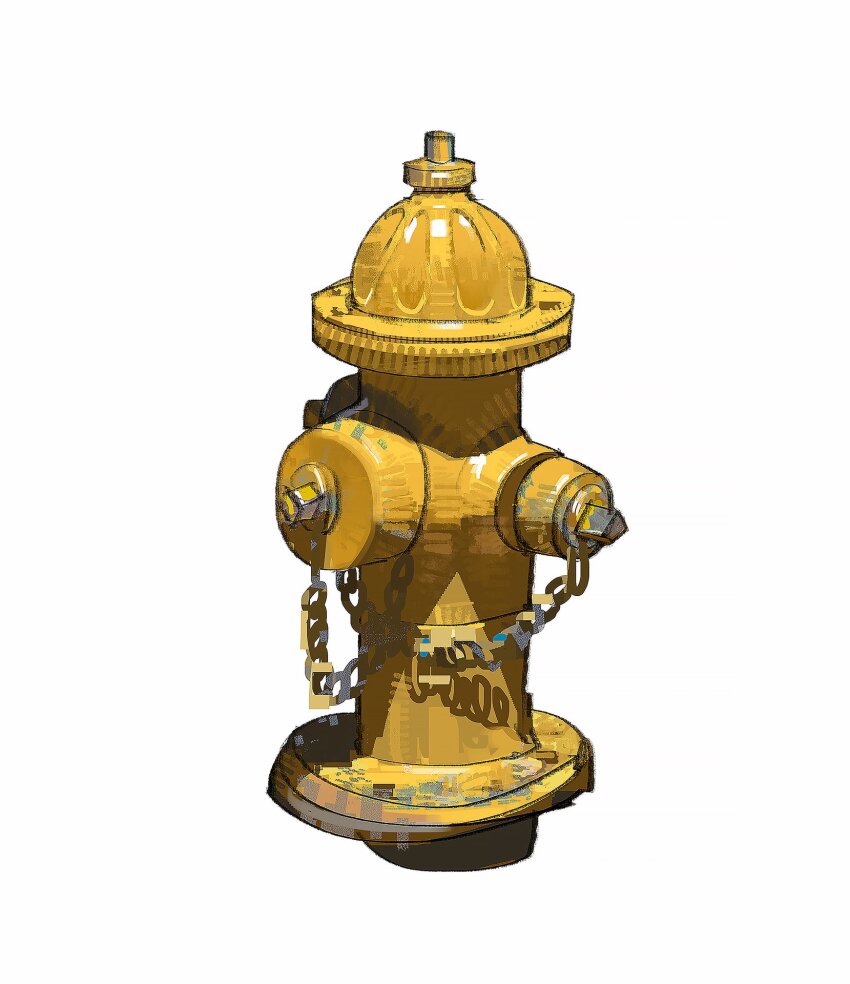 chain fire_hydrant highres no_humans object_focus original photoshop_(medium) ramon_nunez simple_background still_life white_background