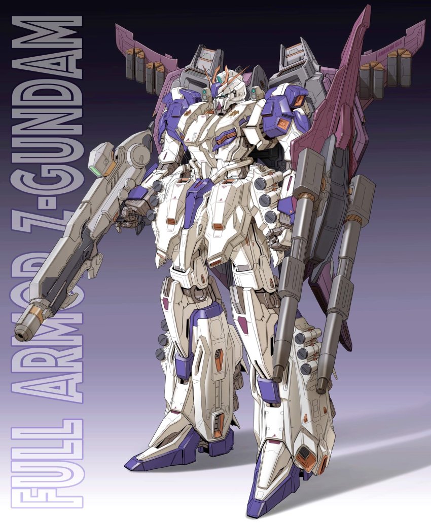 arm_cannon beam_rifle character_name clenched_hand energy_gun fazz_(gundam) fusion gradient_background green_eyes gun gundam gundam_sentinel highres holding holding_gun holding_weapon looking_down maeda_hiroyuki mecha mecha_focus robot science_fiction shadow v-fin weapon zeta_gundam zeta_gundam_(mobile_suit)
