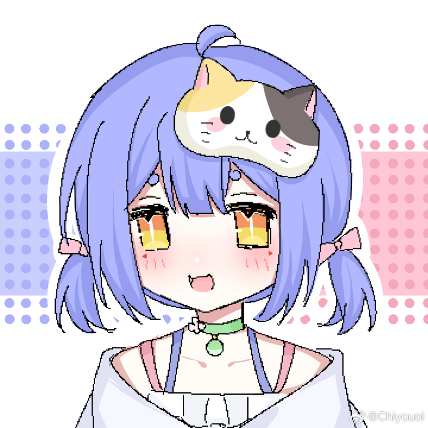 1girl azusa_(vtuber) virtuareal_link blue_hair cat_mask duoyun_zhuan_xiao_you jaggy_lines mask mask_on_head nijisanji sidelocks solo teardrop_facial_mark twintails virtual_youtuber virtuareal watermark weibo_username weibo_watermark yellow_eyes