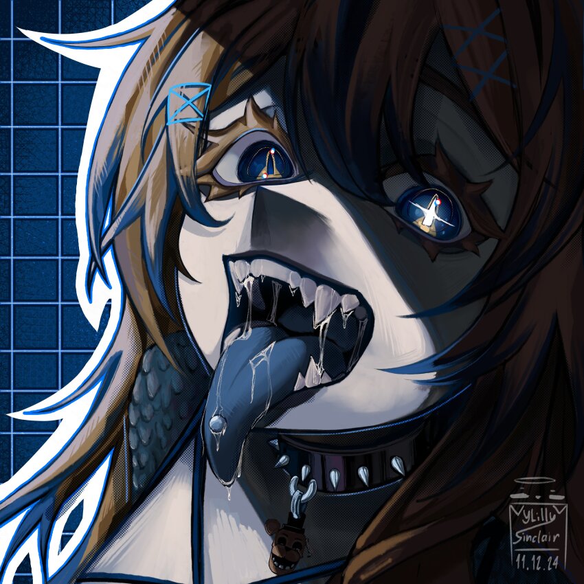 1girl character_request copyright_request long_tongue piercing saliva sharp_teeth tagme teeth tongue tongue_piercing