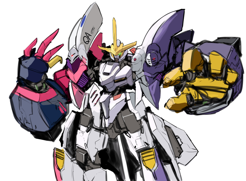 baund_doc crossbone_gundam dictus fusion glowing glowing_eye green_eyes gundam gundam_hajiroboshi gundam_tekketsu_no_orphans gundam_tekketsu_no_orphans_urdr_hunt gundam_zz highres mecha mobile_suit no_humans qubeley red_eyes robot sadamatsu_ryuuichi science_fiction solo v-fin zeta_gundam