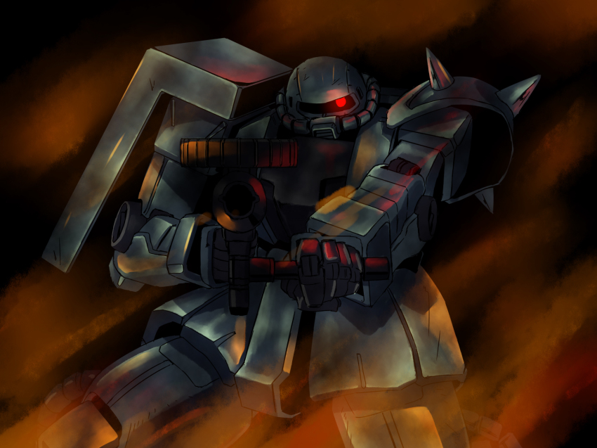 aiming aiming_at_viewer gun gundam highres masakatsu_(xg-70b) mecha mobile_suit_gundam robot weapon zaku zaku_ii