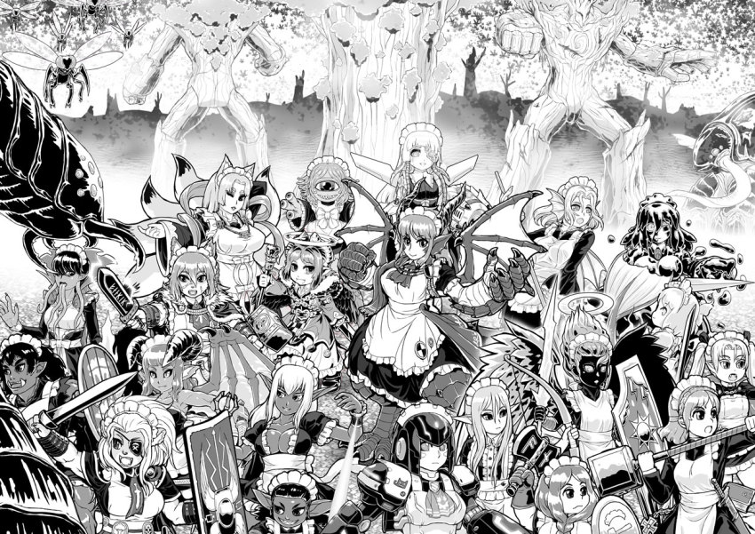 6+girls android angel angel_wings apron asymmetrical_wings axe battle beholder black_skin bow_(weapon) braid breasts claws cleavage colored_skin cyclops dark-skinned_female dark_elf dark_skin demon_girl demon_horns demon_wings dragon_girl dragon_tail dragon_wings dual_wielding dwarf elf extra_eyes eyepatch fangs feathered_wings female_goblin female_orc fins giant_insect goblin greyscale grin halo head_fins holding horns humanoid_robot kensaint kitsune large_breasts long_hair maid maid_apron maid_headdress mermaid monochrome monster_girl multiple_girls multiple_tails multiple_tongues one-eyed one_eye_closed open_mouth orc original pointy_ears robot scales scepter sharp_teeth shield single_braid slime_girl slit_pupils smile sword tail teeth treant tusks vambraces vampire war_hammer warhammer weapon wings wrist_cuffs