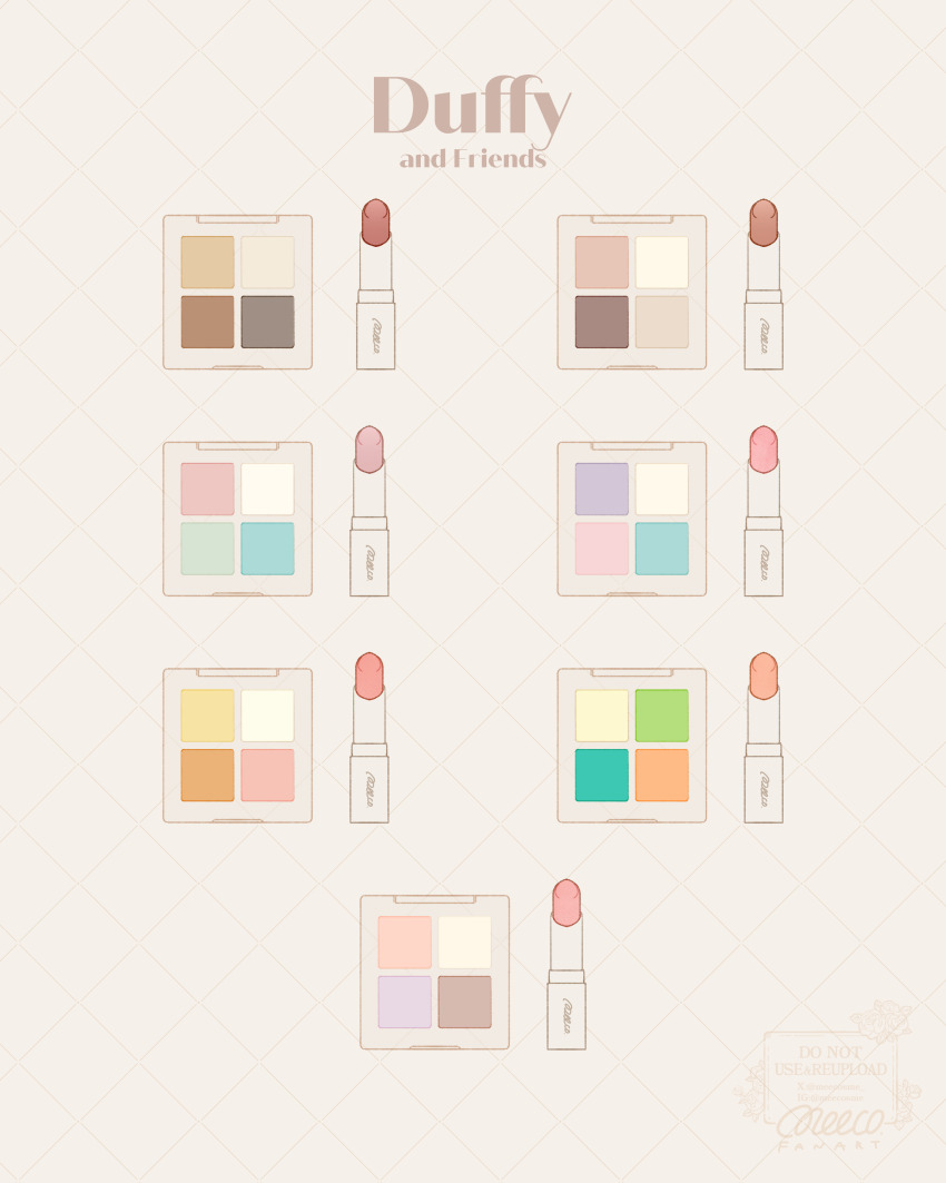 absurdres cookieann copyright_name duffy_and_friends duffy_the_disney_bear eyeshadow gelatoni highres linabell lipstick makeup makeup_palette meecosme no_humans olu_mel shelliemay stellalou tagme