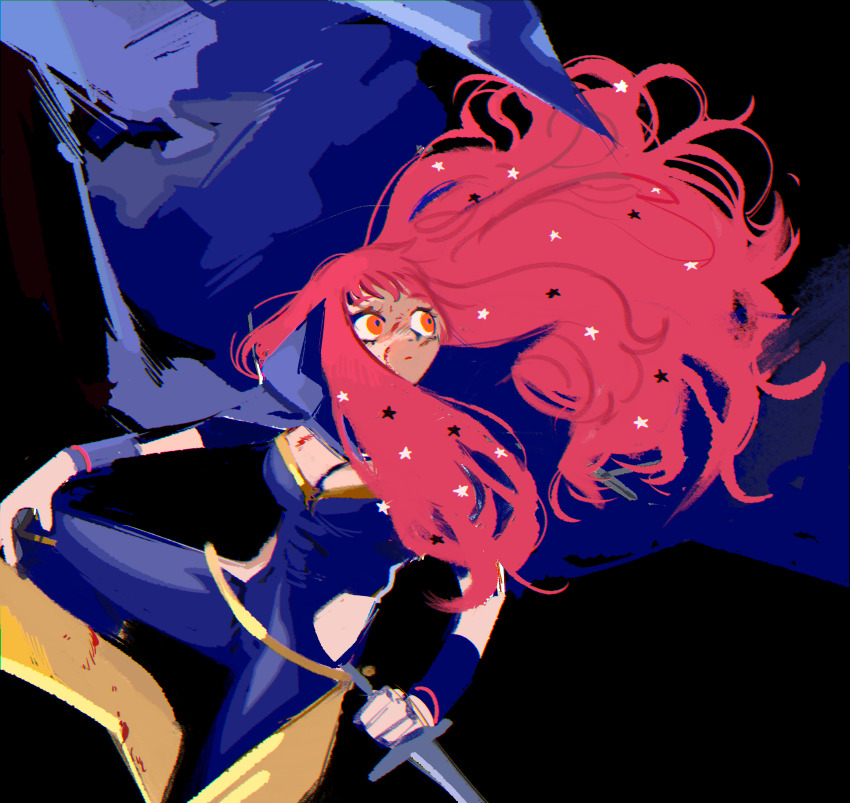 1girl absurdres belt bodysuit clothing_cutout facial_mark fire_emblem fire_emblem_engage gold_belt hair_ornament highres looking_to_the_side mochako_(motyako_1005) nintendo purple_bodysuit red_eyes red_hair side_cutout star_(symbol) star_facial_mark star_hair_ornament two-tone_cape yellow_belt yunaka_(fire_emblem)