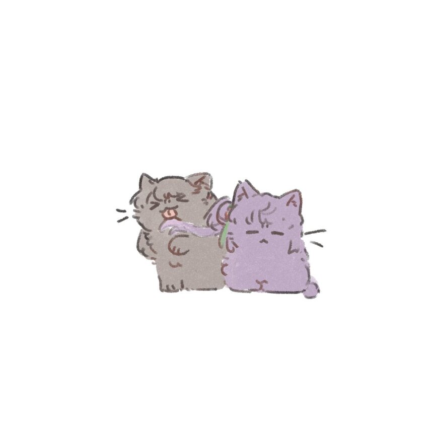 &gt;_&lt; :&lt; :3 animal_focus animalization ao_kaeru brown_cat brown_hair cat closed_eyes closed_mouth flower fujishima_megumi hair_bun hair_flower hair_ornament highres licking link!_like!_love_live! long_hair love_live! negative_space no_humans otomune_kozue purple_cat purple_hair red_flower side_ponytail sidelocks simple_background single_side_bun tassel tassel_hair_ornament tongue tongue_out two_side_up virtual_youtuber white_background x3