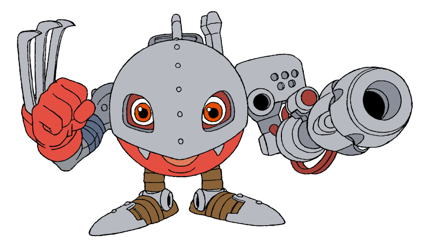 cable cannon claws digimon digimon_(creature) fangs highres metalmamemon red_eyes solo