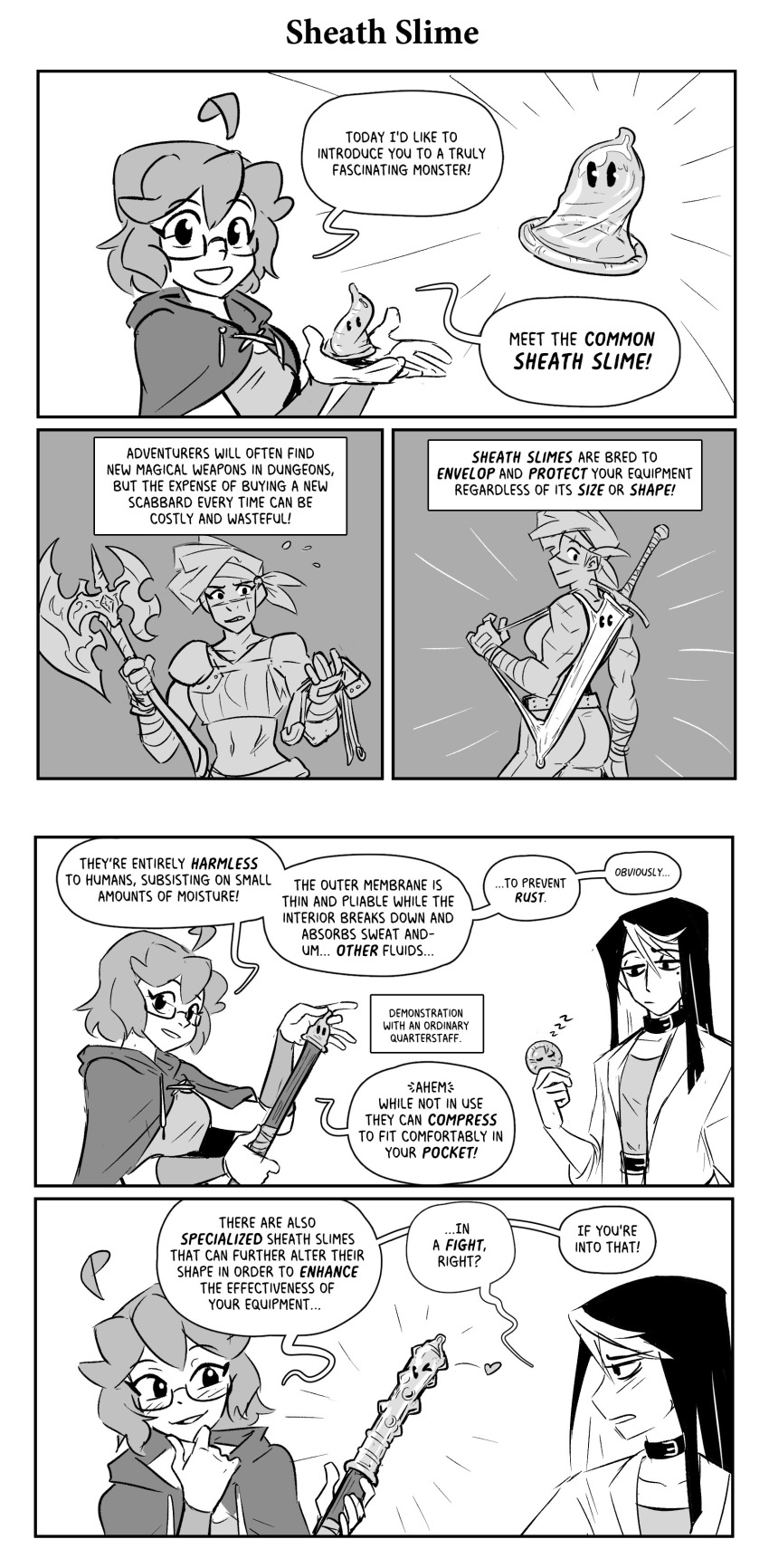 3girls absurdres condom eclair_(spicymancer) highres multiple_girls slime_(creature) spicymancer sword weapon