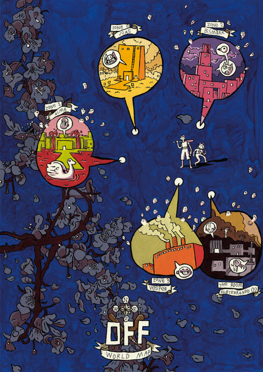 &lt;|&gt;_&lt;|&gt; 1girl 5boys absurdres baseball_bat baseball_cap baseball_uniform bird blush_stickers branch building cat city commentary compass_rose copyright_name dedan_(off) english_commentary enoch_(off) factory flower flower_request food fountain ghost grin hat heart heart_print highres holding holding_baseball_bat hugo_(off) in-universe_location japhet ladder location_name map meat mortisghost multiple_boys off_(game) official_art pants pedalo print_shirt shirt smile smokestack spoken_character spoken_location sportswear the_batter_(off) the_judge_(off) the_queen_(off) treasure_chest tree valerie_(off) variant_set water world_map zacharie_(off)