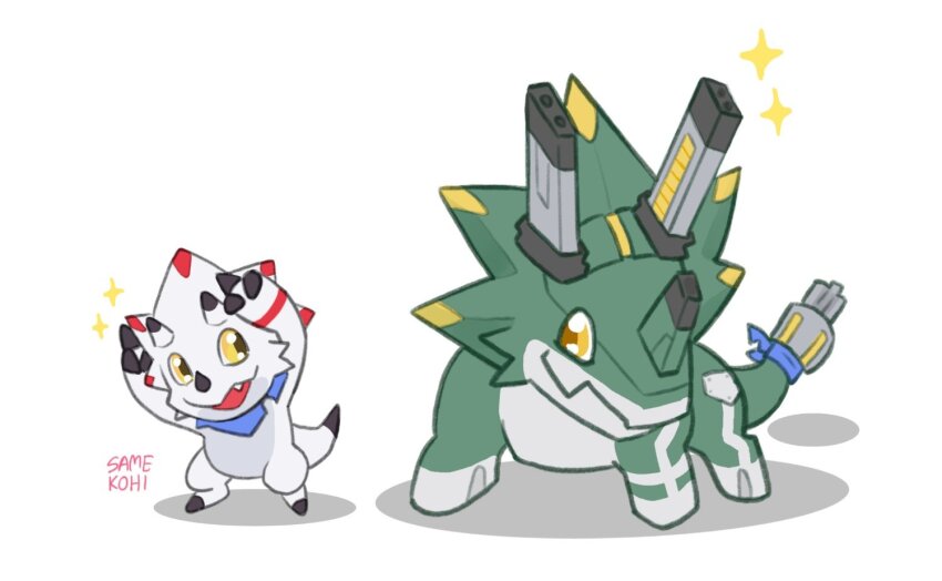 digimon digimon_ghost_game gammamon horns scarf shadow tail triceratops wezengammamon yellow_eyes
