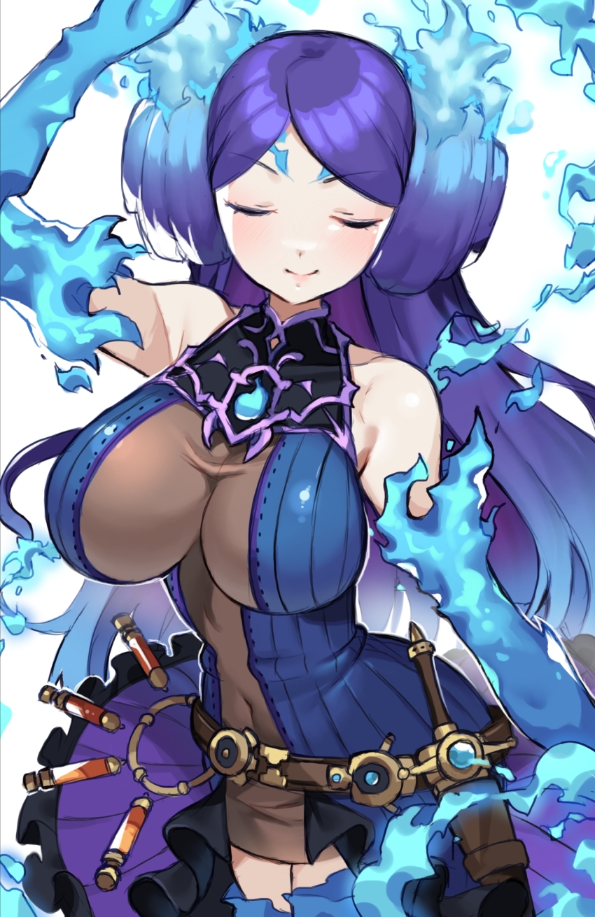 1girl blue_hair breasts brighid_(xenoblade) closed_eyes highres large_breasts solo suuuuica xenoblade_chronicles_(series) xenoblade_chronicles_2