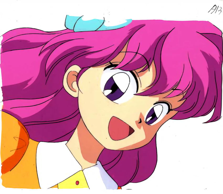 1990s_(style) akazukin_chacha head marin_(marine-sky-earth) open_mouth pink_hair retro_artstyle tagme