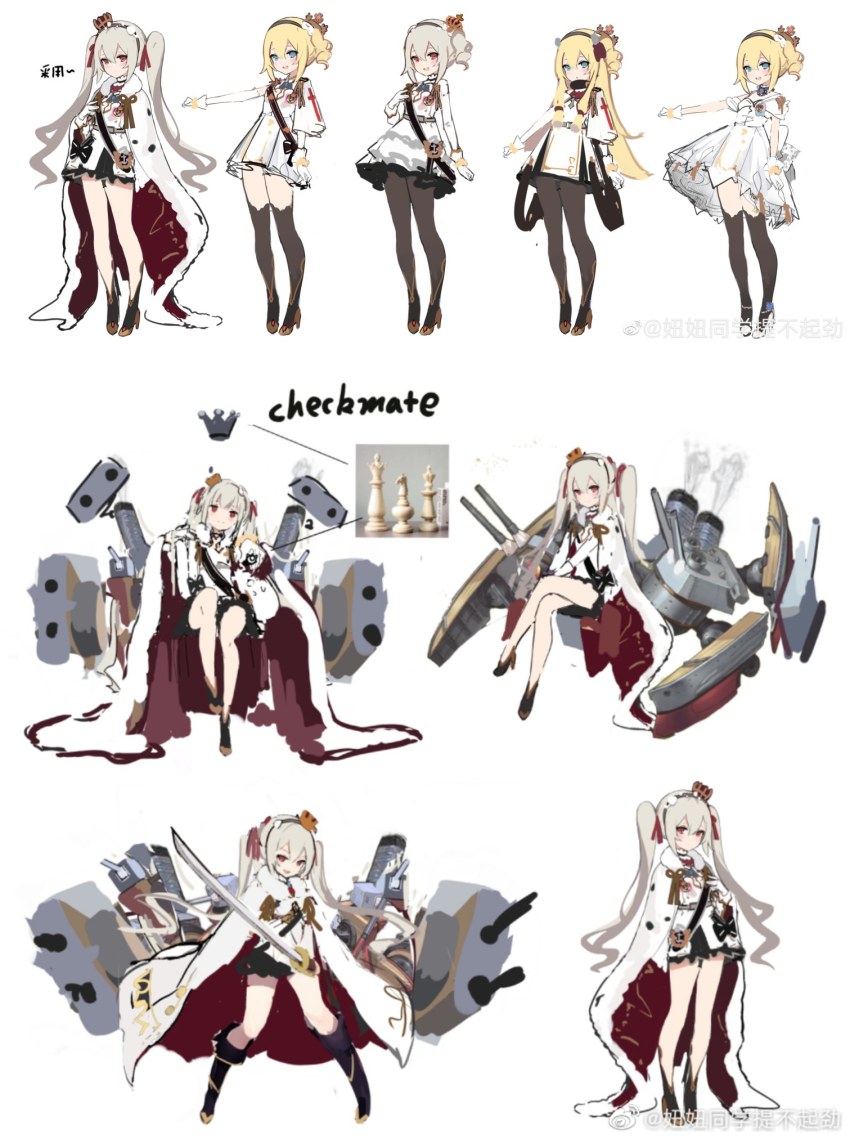1girl artist_request azur_lane cape cloak concept_art crown fur-trimmed_cape fur-trimmed_cloak fur_cape fur_trim highres mini_crown pantyhose red_cloak thighhighs valiant_(azur_lane)