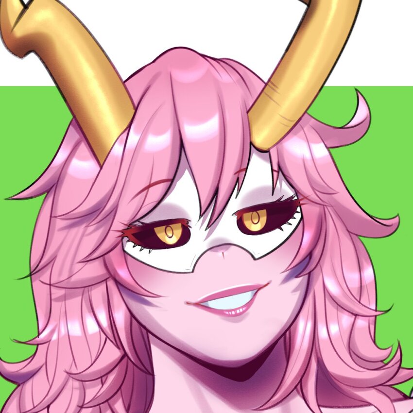 1girl ashido_mina boku_no_hero_academia colored_skin horns joylewds lips long_hair looking_at_viewer pink_hair pink_skin smile solo