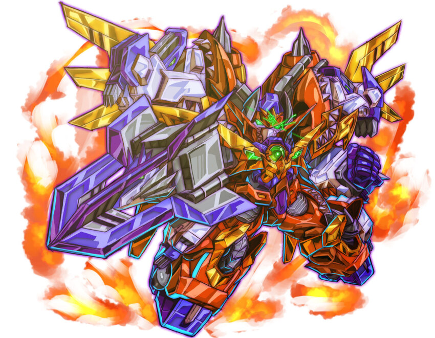 arm_blade chibi clenched_hand garmraid_blaze glowing glowing_eye head_tilt looking_at_viewer mecha mechanical_wings no_humans robot science_fiction super_robot super_robot_wars super_robot_wars_mx uungunover weapon wings