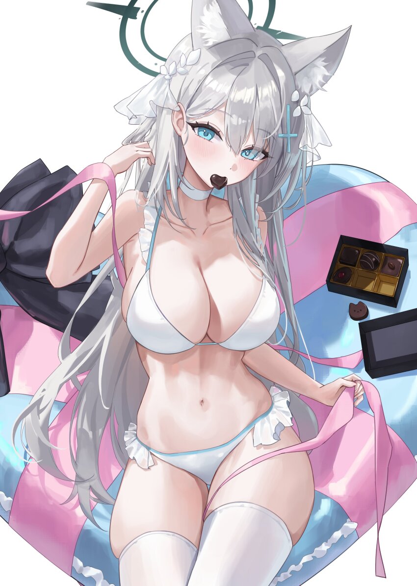 1girl absurdres animal_ear_fluff animal_ears black_halo blue_archive breasts broken_halo choker cross_hair_ornament dark_halo extra_ears grey_hair hair_ornament halo hido88 highres mismatched_pupils shiroko_(blue_archive) shiroko_terror_(blue_archive) solo wolf_ears wolf_girl