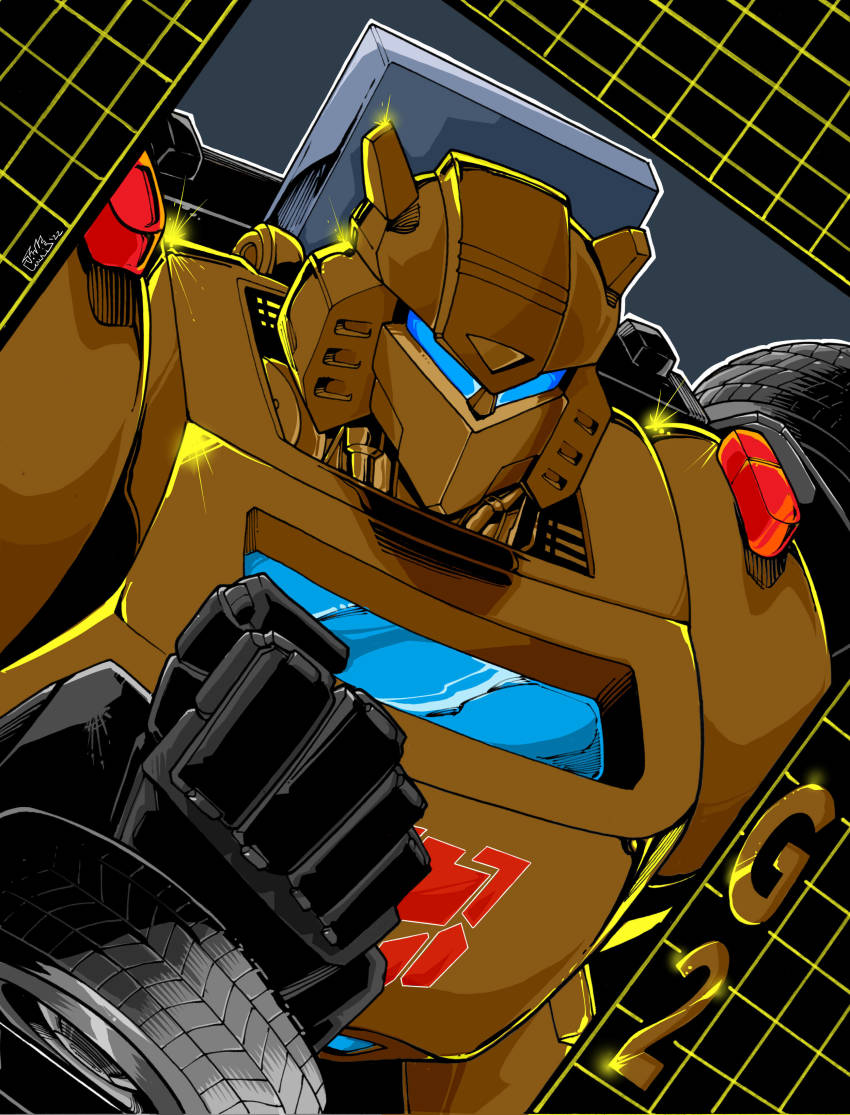 2022 absurdres autobot blue_eyes bumblebee_(transformers) clenched_hand commentary english_commentary highres inker-guy looking_ahead mecha no_humans robot science_fiction transformers upper_body western_comics_(style) wheel