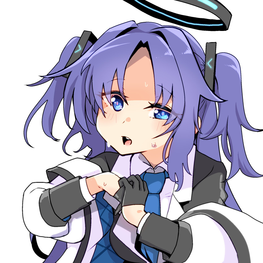 1girl blue_archive blue_eyes halo highres mengnaidu purple_eyes school_uniform solo upper_body white_background yuuka_(blue_archive)