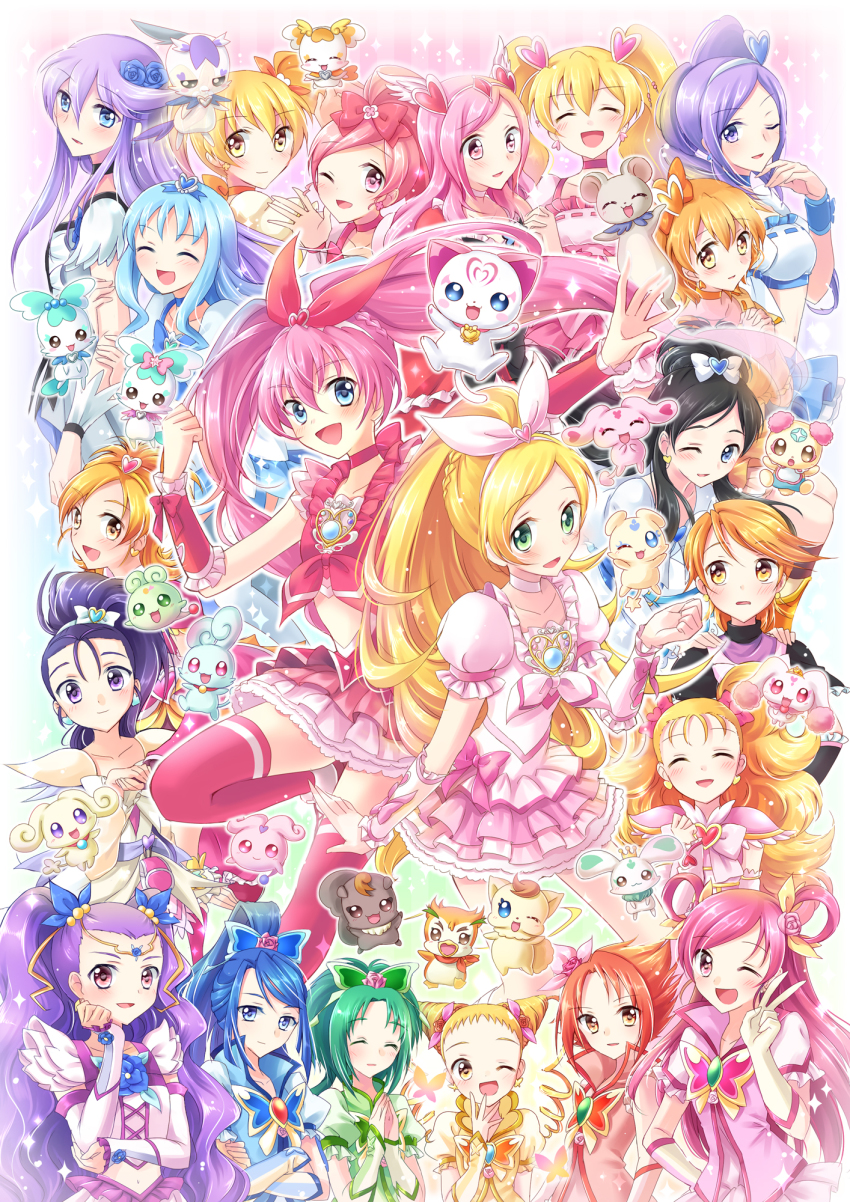 00s 10s 6+girls akimoto_komachi annotated aono_miki black_hair black_neckwear blonde_hair blue_eyes blue_flower blue_hair blue_rose blue_skirt bow brooch butterfly_hair_ornament chiffon_(fresh_precure!) choker choppy chypre_(heartcatch_precure!) coco_(precure_5) coco_(yes!_precure_5) coffret_(heartcatch_precure!) cologne_(heartcatch_precure!) cologne_(heartcatch_precure) cone_hair_bun cure_aqua cure_berry cure_black cure_bloom cure_blossom cure_dream cure_egret cure_lemonade cure_marine cure_melody cure_mint cure_moonlight cure_passion cure_peach cure_pine cure_rhythm cure_rouge cure_sunshine cure_white everyone flappy flower foop fresh_precure! futari_wa_precure futari_wa_precure_max_heart futari_wa_precure_splash_star green_eyes green_hair hair_bun hair_flower hair_ornament hairband half_updo hanasaki_tsubomi heart heart_brooch heart_hair_ornament heartcatch_precure! higashi_setsuna high_ponytail highres houjou_hibiki hummy_(suite_precure) hyuuga_saki jewelry kasugano_urara_(yes!_precure_5) kuguri_oimo kujou_hikari kurumi_erika long_hair lulun magical_girl mepple milk_(yes!_precure_5) milky_rose mimino_kurumi minamino_kanade minazuki_karen mipple mishou_mai misumi_nagisa momozono_love moop multiple_girls myoudouin_itsuki natsuki_rin nuts nuts_(precure_5) nuts_(yes!_precure_5) orange_bow pink_bow pink_eyes pink_flower pink_hair pink_rose ponytail porun potpourri_(heartcatch_precure!) precure precure_all_stars purple_eyes purple_hair rose senmu_(0107) shiny_luminous short_hair skirt suite_precure syrup_(precure_5) syrup_(yes!_precure_5) tart_(fresh_precure!) thighhighs tsukikage_yuri twintails two_side_up white_choker wrist_cuffs yamabuki_inori yellow_eyes yes!_precure_5 yes!_precure_5_gogo! yukishiro_honoka yumehara_nozomi