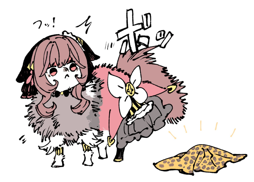 :&lt; ^^^ animal_ears animalization brown_hair commentary_request creature ears_down gentildonna_(umamusume) hair_between_eyes highres hooves long_hair no_humans puffing_up red_eyes sidelocks sound_effects sound_effects_only stiff_tail tail takatsuki_nato umamusume