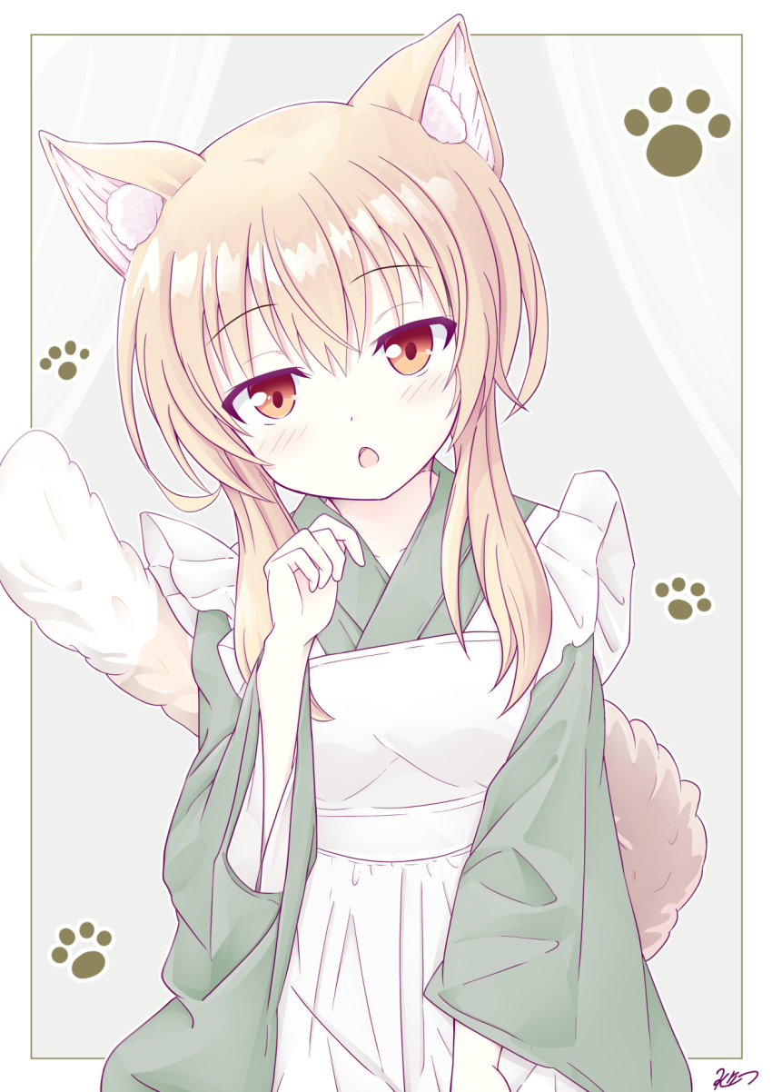 animal_ears apron brown_eyes brown_hair cat_ears cat_girl cat_tail frills highres iris_mysteria! k_(nura-rikuo) laura_kelyrie maid maid_apron open_mouth standing tail wa_maid
