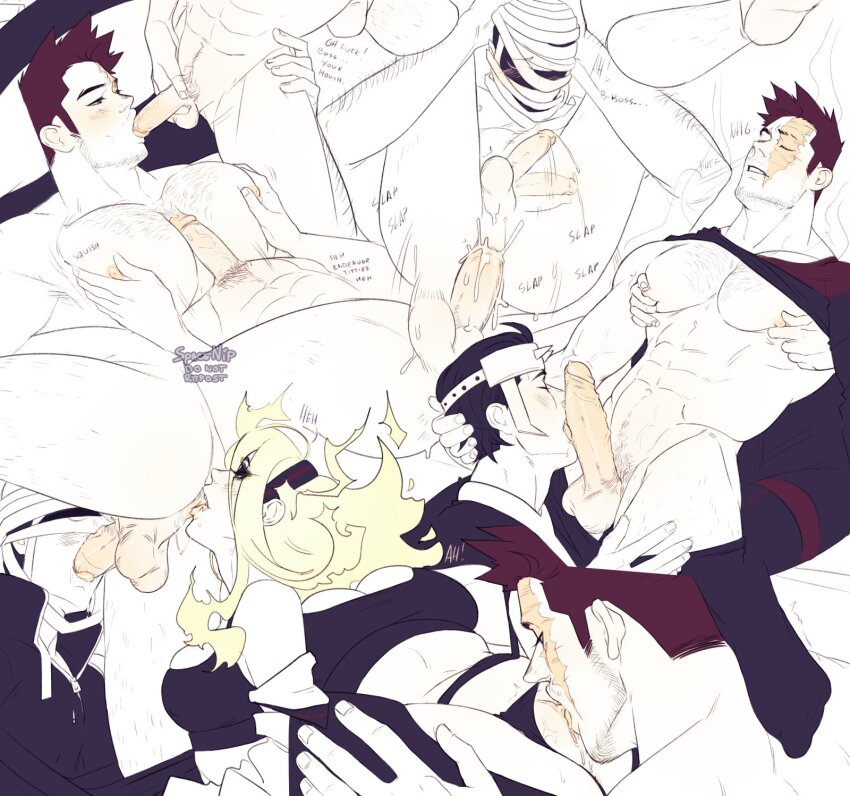 1girl 3boys anal anilingus between_pecs between_pectorals bisexual_male blush boku_no_hero_academia breasts burnin_(boku_no_hero_academia) chest_hair cunnilingus endeavor_(boku_no_hero_academia) erection facial_hair fellatio highres kido_(boku_no_hero_academia) leg_hair male_penetrated multiple_boys muscular muscular_male nipples onima_(boku_no_hero_academia) oral pecjob pectorals penis pussy sex spacenipnops testicles thighs yaoi