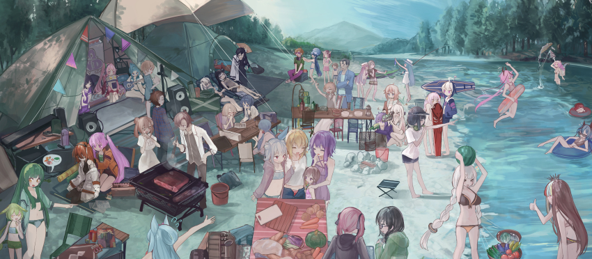 &gt;_&lt; 2others 6+boys 6+girls ? a.i._voice absurdres adachi_rei ahoge aiming allial_(coefont) amane_kana animal antenna_hair arrow_(symbol) averuni_(coefont) bare_arms basket bikini black_hair blonde_hair blouse blowing_whistle blue_bikini blue_eyes blue_hair blue_jacket blue_shirt boater_hat boned_meat book bottle brother_and_sister brown_eyes brown_hair campfire camping can canoe carrot carrying_over_shoulder cevio chair character_request chopsticks closed_eyes coat coefont cooking corn criss-cross_halter crossed_arms crown cucumber cutting_board denim double_bun dress drill drill_hair eagle_talon eggplant everyone eye_mask eye_print fish fishing_rod floating flower_(gynoid_talk) flower_(vocaloid) flying_sweatdrops folding_chair food food_on_head forest fruit galaco galaco_(neo) glasses goggles goggles_around_neck green_bikini green_hair green_jacket green_shorts grey_hair grill guitar gynoid_talk hair_bun hair_flaps hairband halterneck hand_in_pocket hand_on_another&#039;s_shoulder hand_on_own_hip haruno_sora headgear highres hinode_ken holding holding_animal holding_book holding_chopsticks holding_fish holding_fishing_rod holding_food hood hoodie horns ia_(vocaloid) ice_cream_bar innertube instrument instrument_case iori_yuzuru jacket jam_band jeans jitome jumping kazami_souichi koharu_rikka kotonoha_akane kotonoha_aoi kyoumachi_seika lantern leaning_forward long_hair looking_at_another low_twintails meat meika_mikoto microa microphone microphone_stand millial_(coefont) minase_kou mitarashi_marie mountain mouth_hold multicolored_hair multiple_boys multiple_girls multiple_others music nature navel oar object_on_head ok_sign one_(cevio) onion open_fly open_mouth otomachi_una outdoors outstretched_arms panties pants pink_bikini pink_dress pink_eyes pink_hair pink_headwear plate playing_instrument pointing purple_dress purple_eyes purple_hair purple_jacket red-framed_eyewear red_panties river robot satou_sasara scenery seiza shikoku_metan shiosaki_kazuki shirt shorts siblings side_ponytail single_hair_bun sisters sitting sleeping sleeping_upright smile solid_eyes spaghetti_strap speaker speech_bubble spoken_food squash squatting star_(symbol) streaked_hair string_of_flags surfboard suzuki_tsudumi swim_ring swimsuit synthesizer_v table takahashi_amato talkex tent thumbs_up tomato toolbox touhoku_itako touhoku_kiritan touhoku_zunko tree tsuina-chan tsukuyomi_ai tsukuyomi_shouta tsurumaki_maki tsutsumi_kanon tsutsumi_rizumu twin_drills twintails underwear utau vegetable very_long_hair very_wide_shot visor_cap vocaloid voiceroid water_gun watermelon whistle white_coat white_hair white_headwear white_shirt wide-eyed yellow_eyes yoshida-kun_(eagle_talon) yuuki_kaori yuzuki_yukari yuzuki_yukari&#039;s_younger_twin_brother zunda_mochi zundamon zzz