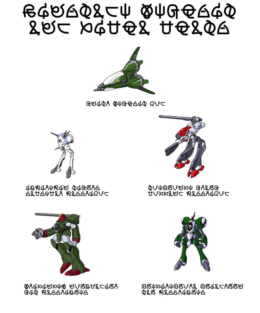 1980s_(style) armor chart choujikuu_yousai_macross esbeliben flemenmik glaug gnerl highres macross mecha military non-humanoid_robot nousjadeul-ger oldschool power_armor queadluun-rau quimeliquola regult retro_artstyle robot roiquonmi simple_background spacecraft starfighter translated zentradi