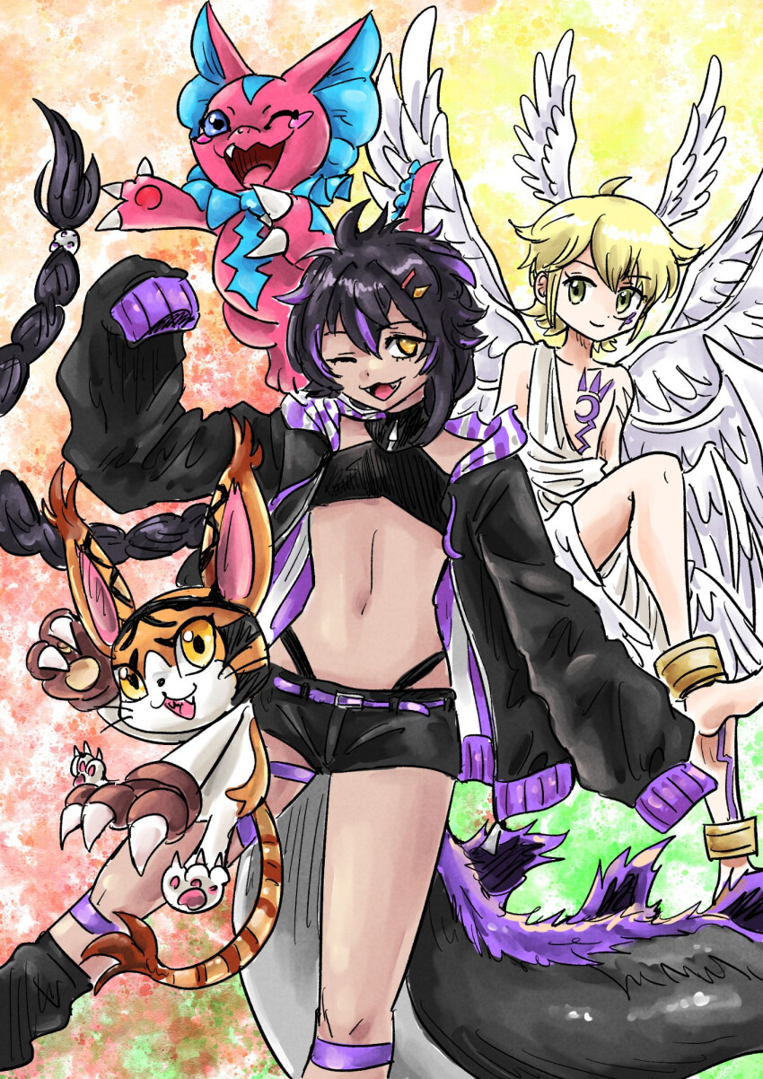 belt black_eyes claws digimon digimon_(creature) elizamon looking_at_viewer lucemon mikemon nepnepzilla ribbon tail
