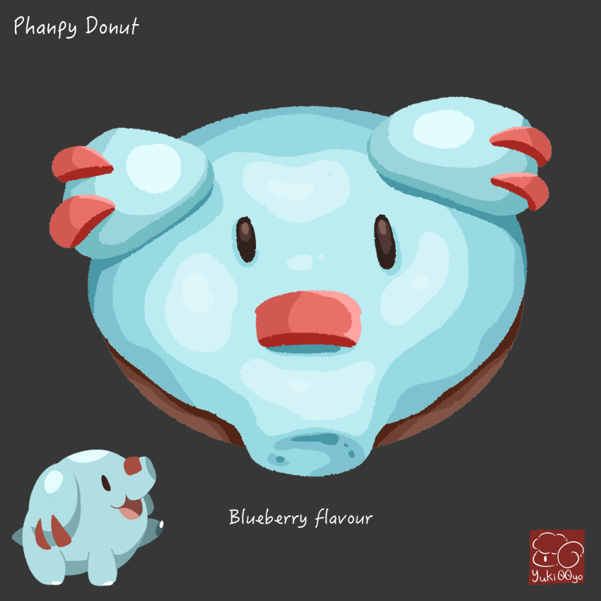artist_logo artist_name character-themed_food character_name donut food food_focus food_name game_freak gen_2_pokemon grey_background highres icing logo nintendo no_humans pastry phanpy pokemon pokemon_(creature) simple_background yuki00yo
