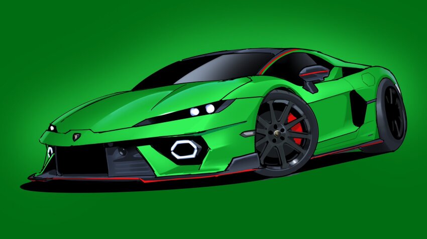 car commentary english_commentary firdraws glowing green_background green_car green_theme highres lamborghini lamborghini_temerario motor_vehicle original shadow sports_car vehicle_focus