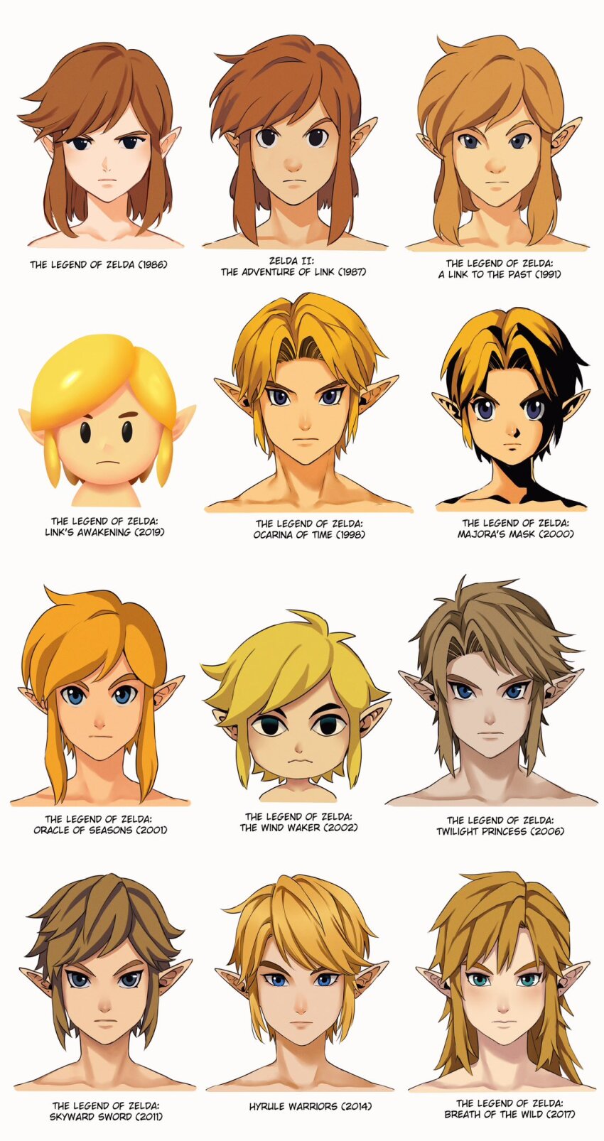 6+boys aqua_eyes bare_shoulders black_eyes blue_eyes brown_hair collarbone commentary english_commentary expressionless frown highres hyrule_warriors link multiple_boys multiple_persona nintendo orange_hair pointy_ears sidelocks solid_oval_eyes sushisalmon95 the_legend_of_zelda the_legend_of_zelda:_a_link_to_the_past the_legend_of_zelda:_breath_of_the_wild the_legend_of_zelda:_link&#039;s_awakening the_legend_of_zelda:_majora&#039;s_mask the_legend_of_zelda:_ocarina_of_time the_legend_of_zelda:_oracle_of_seasons the_legend_of_zelda:_skyward_sword the_legend_of_zelda:_the_wind_waker the_legend_of_zelda:_twilight_princess the_legend_of_zelda_(nes) toon_link young_link zelda_ii:_the_adventure_of_link
