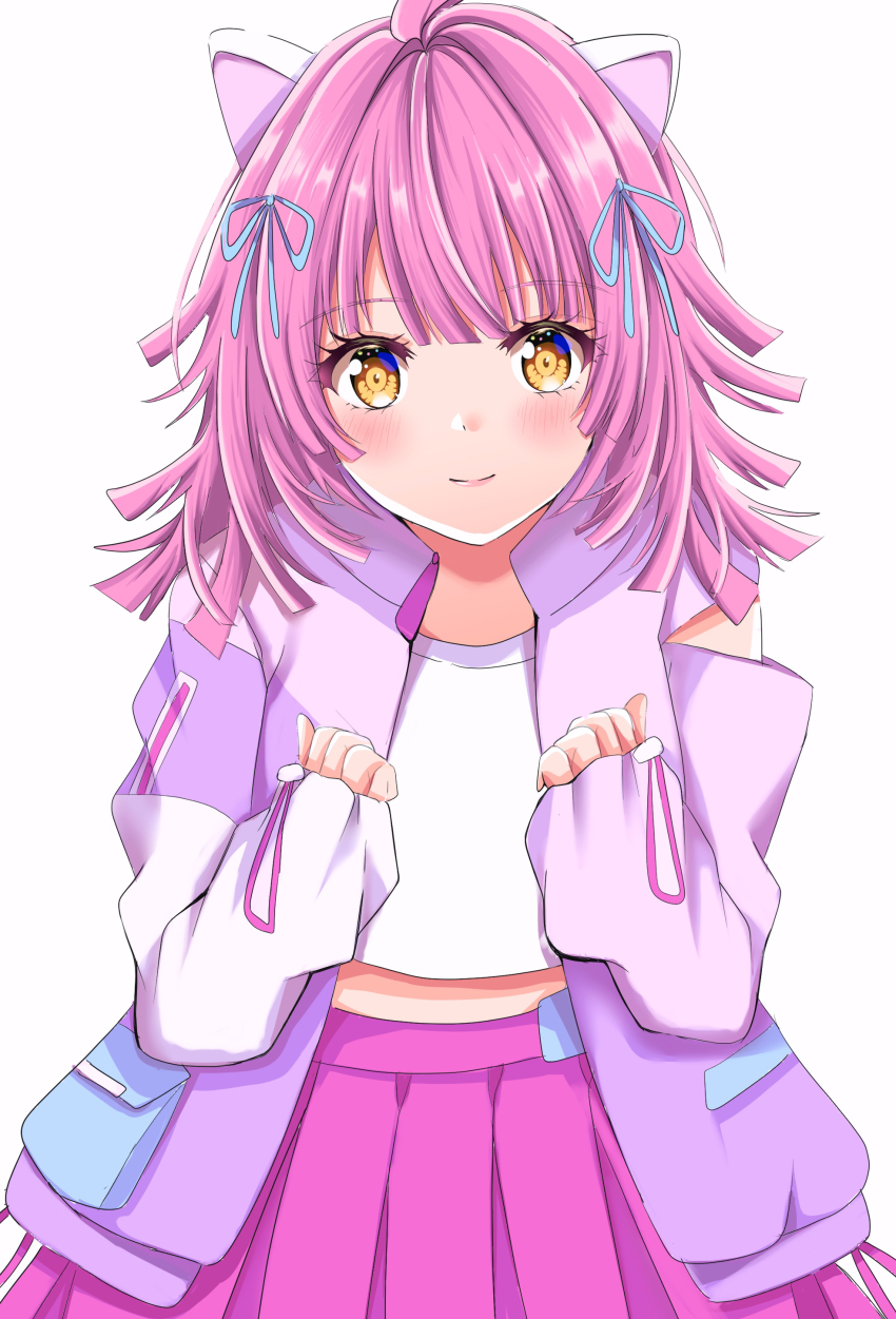 1girl absurdres highres kuudere long_sleeves looking_at_viewer love_live! love_live!_nijigasaki_high_school_idol_club maymaru pink_hair smile solo tennoji_rina yellow_eyes