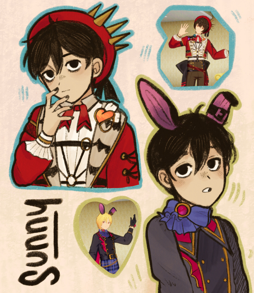 1boy animal_ears black_eyes black_hair black_nails character_name character_request closed_mouth ensemble_stars! fake_animal_ears hat highres looking_at_viewer omori ottie_pops parted_lips red_hat short_hair sunny_(omori) teeth
