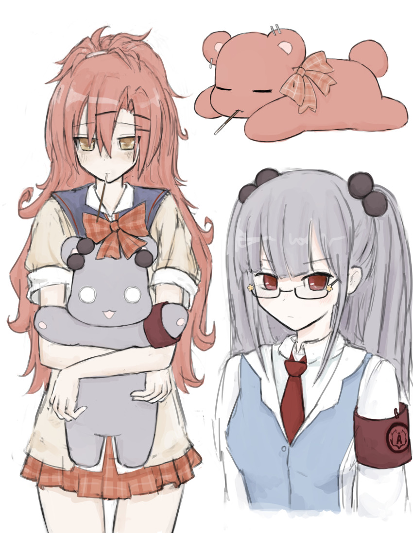 absurdres akuma_no_riddle bear bow glasses hair_bow highres izumino_sumika md5_mismatch resolution_mismatch ribbon sagae_haruki school_uniform source_smaller yuri_kuma_arashi yurizono_mitsuko