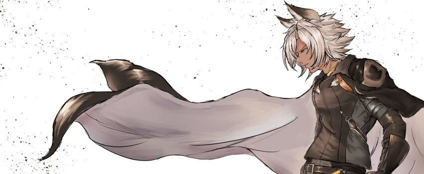 1boy animal_ears cape dark-skinned_male dark_skin erune eustace_(granblue_fantasy) granblue_fantasy highres kikuushimk profile short_hair simple_background solo white_hair
