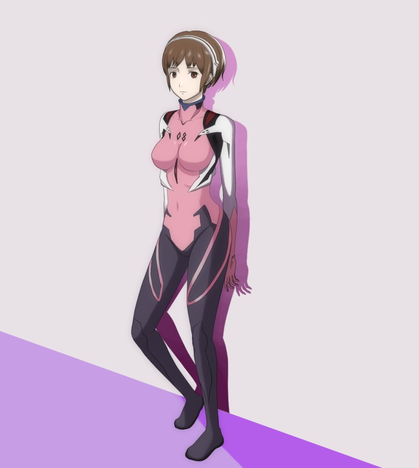 1girl bodysuit breasts brown_eyes brown_hair cosplay crossover gainax godzilla:_city_on_the_edge_of_battle godzilla:_planet_of_the_monsters godzilla:_the_planet_eater godzilla_(series) headband highres khara_(animation_studio) makinami_mari_illustrious makinami_mari_illustrious_(cosplay) mecha_pilot_suit military military_uniform neon_genesis_evangelion paferian plugsuit_(cosplay) plugsuit_(evangelion) polygon_pictures rebuild_of_evangelion small_breasts tactical_clothes tani_yuko toho
