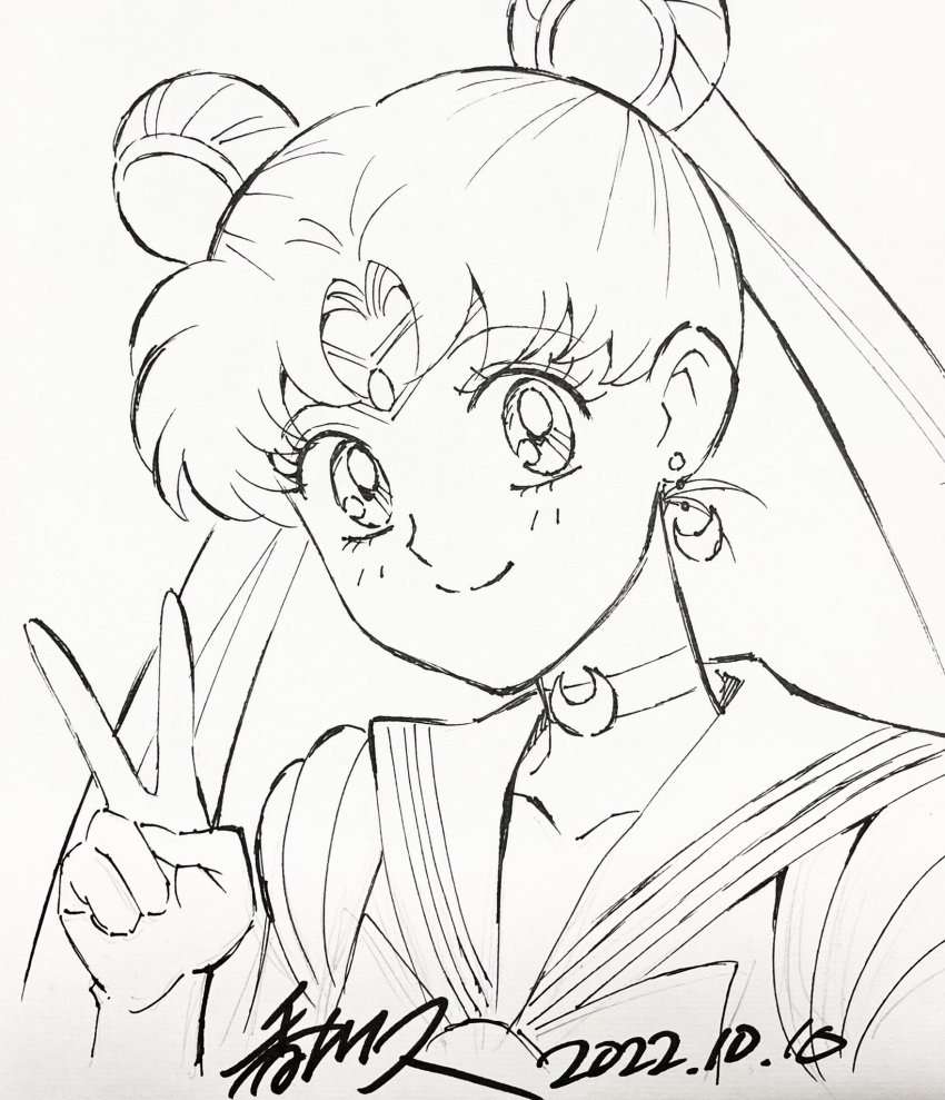 artist_name bishoujo_senshi_sailor_moon black_and_white hand_drawn highres kagawa_hisashi sailor_moon sketch tagme tsukino_usagi v